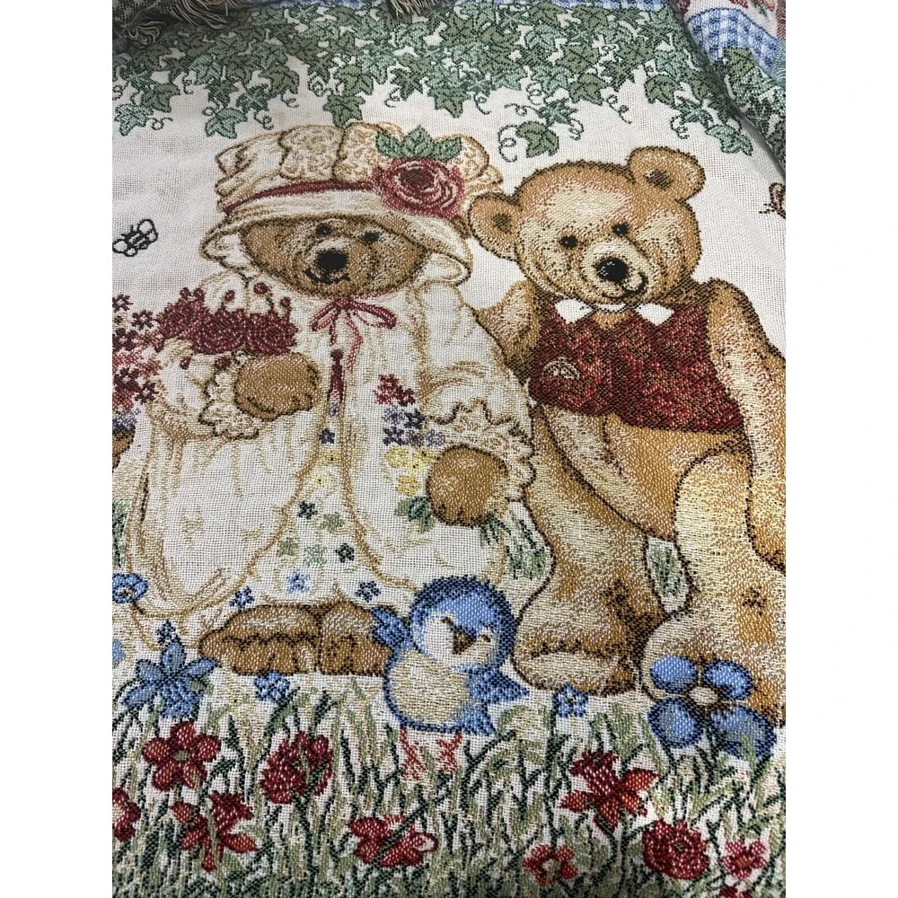 vtg  country teddy bear colorful‎ throw 51x 42
